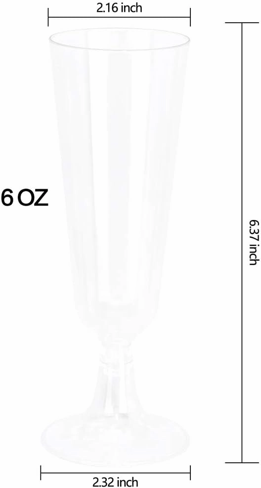 BUCLA 100 Pack Clear Plastic Champagne Flutes- 5OZ Plastic Champagne Glasses- Premium Quality Clear Disposable Cups-Ideal for Parties& Weddings