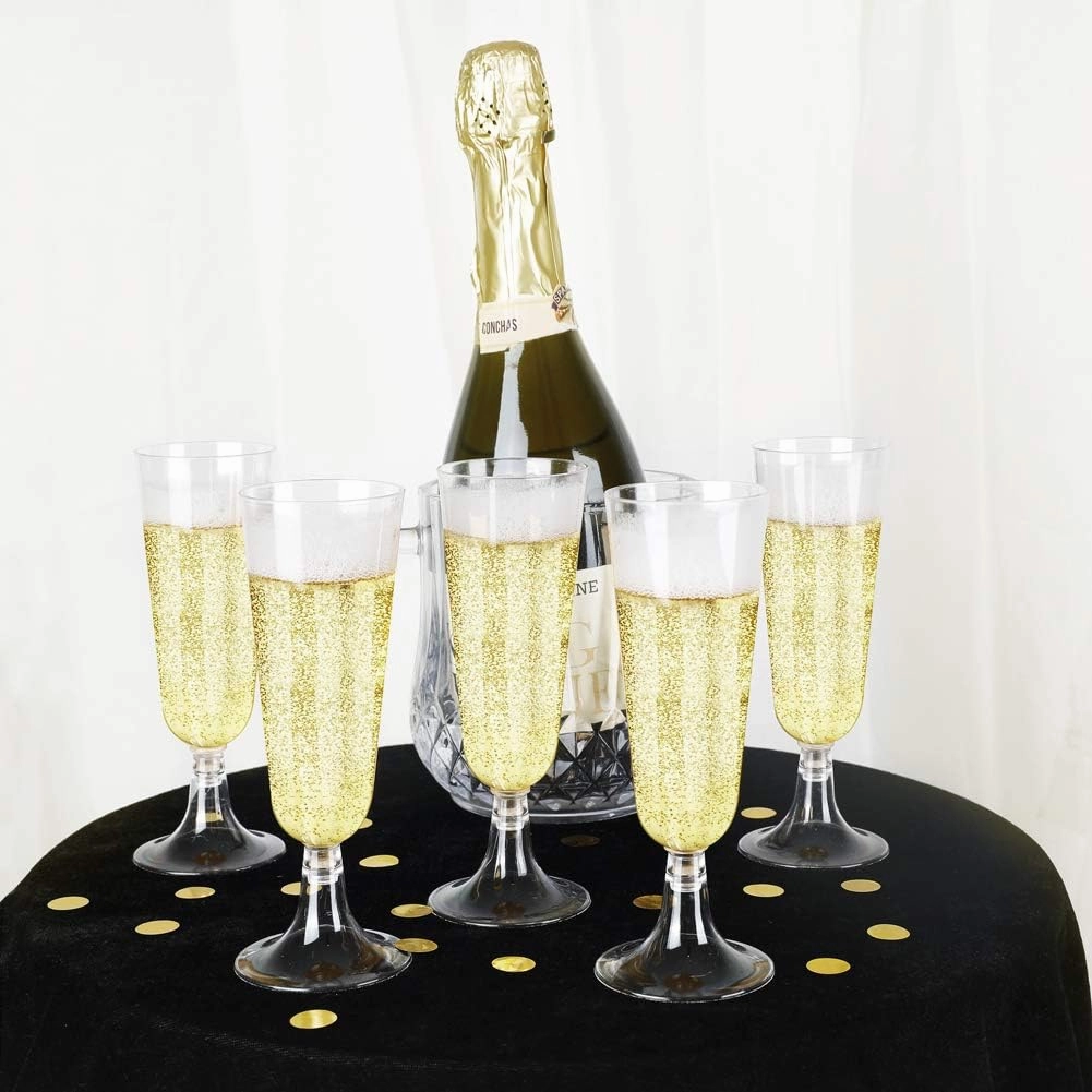 BUCLA 100 Pack Clear Plastic Champagne Flutes- 5OZ Plastic Champagne Glasses- Premium Quality Clear Disposable Cups-Ideal for Parties& Weddings