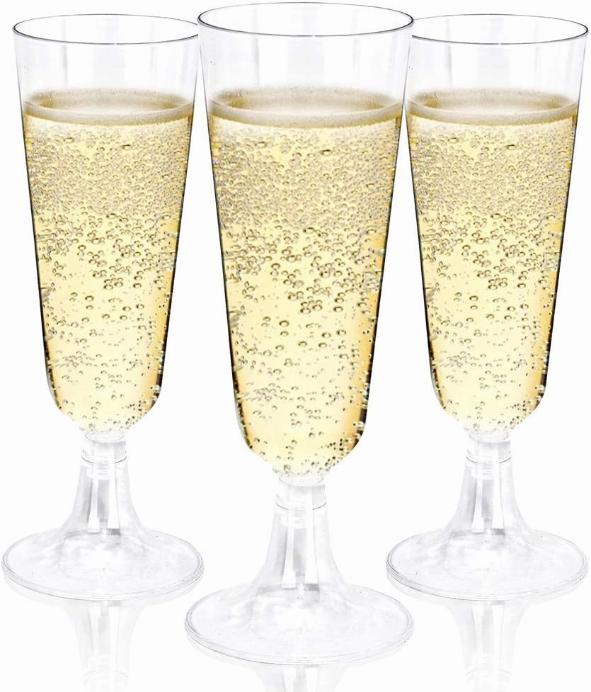BUCLA 100 Pack Clear Plastic Champagne Flutes- 5OZ Plastic Champagne Glasses- Premium Quality Clear Disposable Cups-Ideal for Parties& Weddings