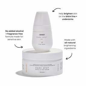 Bushbalm Ultimate Brightening Routine - Radiant Reset Exfoliating Ingrown Hair Pads, Bermuda Body Scrub and Bermuda Dark Spot Oil with TXA, AHA, and BHA for Dark Spots Ingrown Hair & Razor Bumps