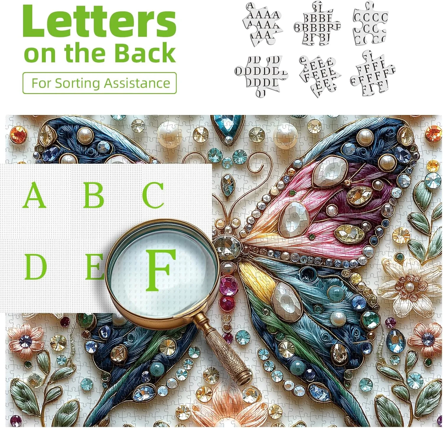 Butterfly Jigsaw Puzzles for Adults 500 Pieces Colorful Crystal Flower Puzzles Beautiful Diamond Art Puzzle Difficult Unique Family Challenging Games Gift for Teens Adults Puzzle (20"x20")