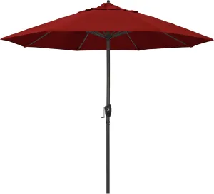 California Umbrella 9' Rd Sunbrella Aluminum Patio Umbrella, Crank Lift, Auto Tilt, Bronze Pole, Jockey Red