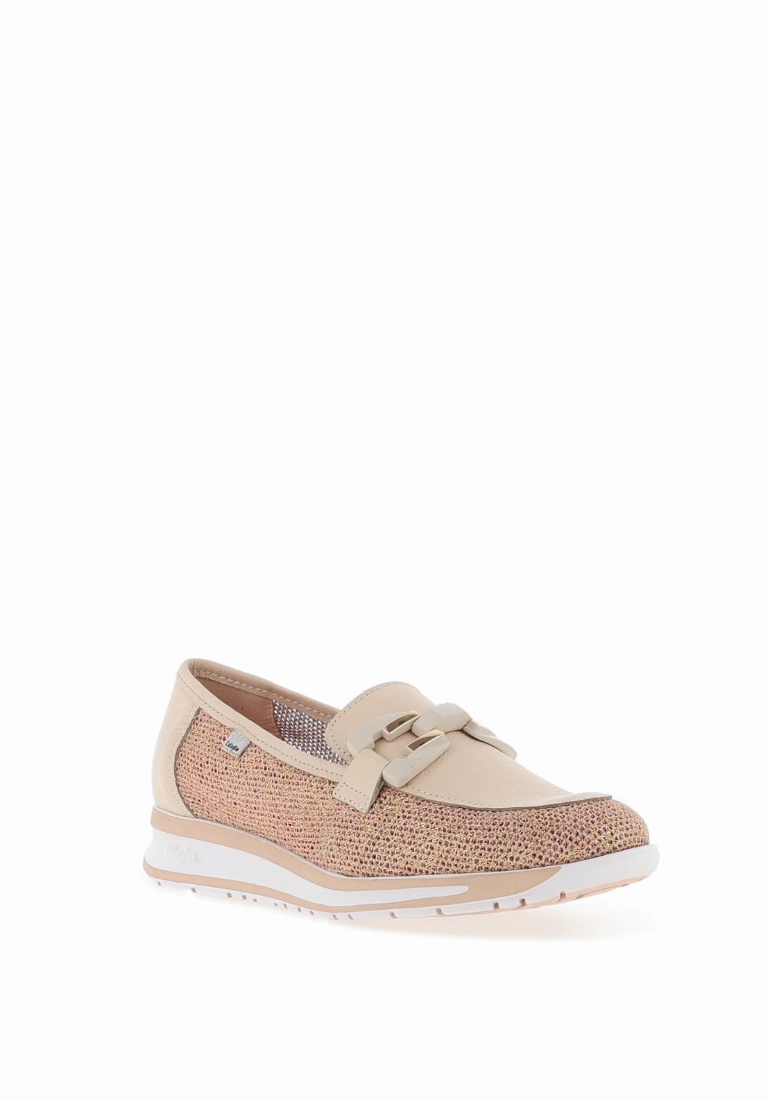 CallagHan Leather Shimmering Mesh Loafers, Pink