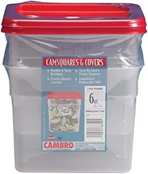 Cambro 6 Quart Translucent Square Food Storage Containers and Covers, 2 pack
