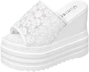Casual Slip on Summer Shoes Mesh Lace Pattern Breathable Wedge Thick Platform Women Sandals Slip On Versatile Casual