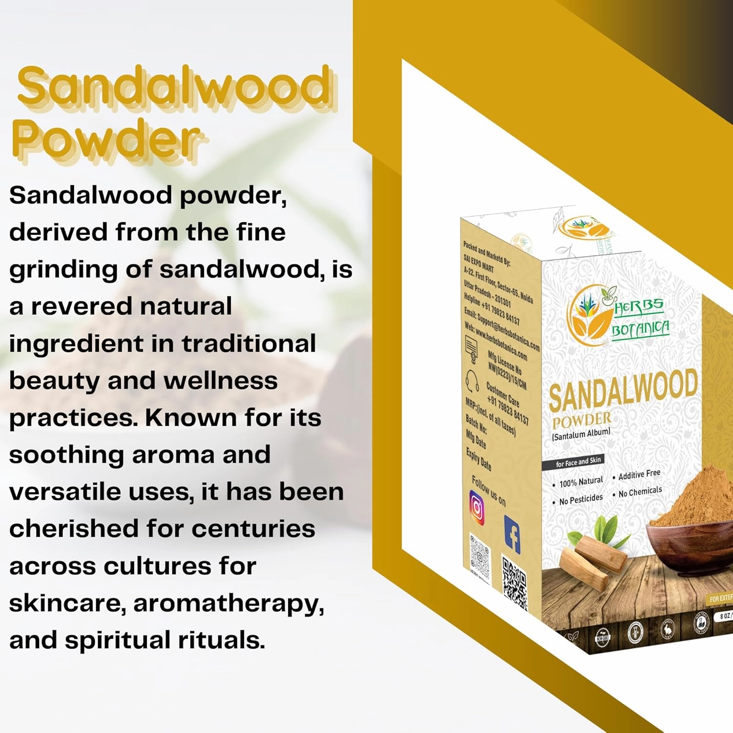 Chandan Sandalwood Powder Natural 227gm / 8 oz For Skin, Face Pack, Face Mask, Worship Tilak, Auspicious Occasions 100% Natural, Soothing, Cleansing, Wrinkles