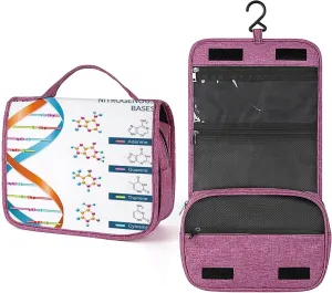Chemistry Education Theme,Makeup Bag Cosmetic Travel Bag with Hanging Hook,Dna Bases Chemistry Science Spiral,Water-resistant Make Up Bag Organizer for,Full-size Container,Blue Orange