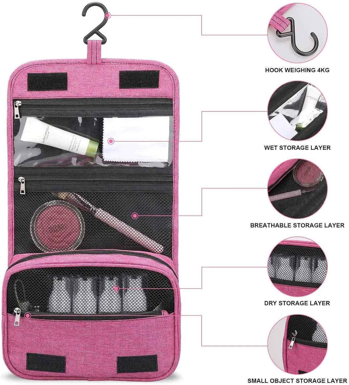 Chemistry Education Theme,Makeup Bag Cosmetic Travel Bag with Hanging Hook,Dna Bases Chemistry Science Spiral,Water-resistant Make Up Bag Organizer for,Full-size Container,Blue Orange
