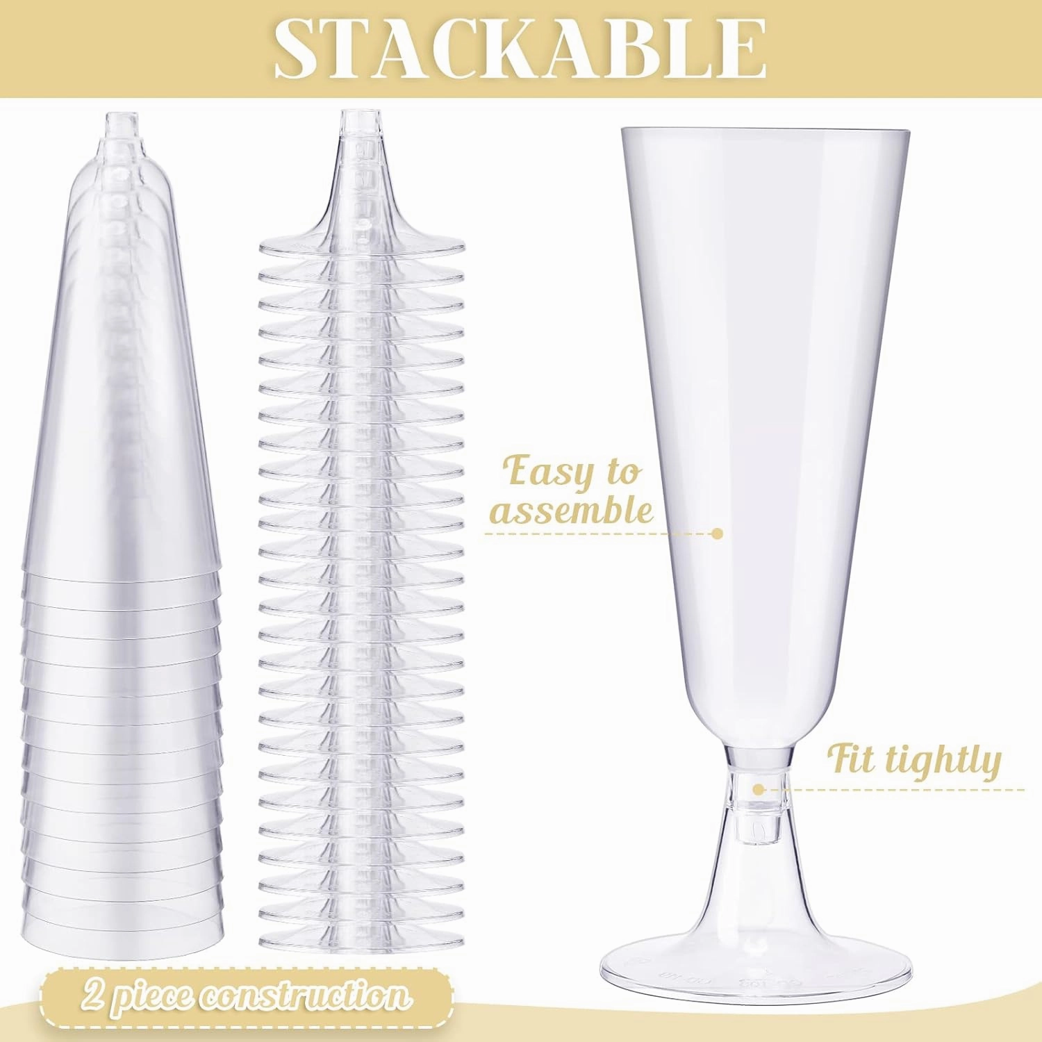 CHENGU 150 Pcs Champagne Flutes 5 Oz Plastic Disposable Champagne Flutes Crystal Wine Glasses Reusable Plastic Cocktail Cups for Wedding Celebration Birthday Party Toasting Drinking(Clear)