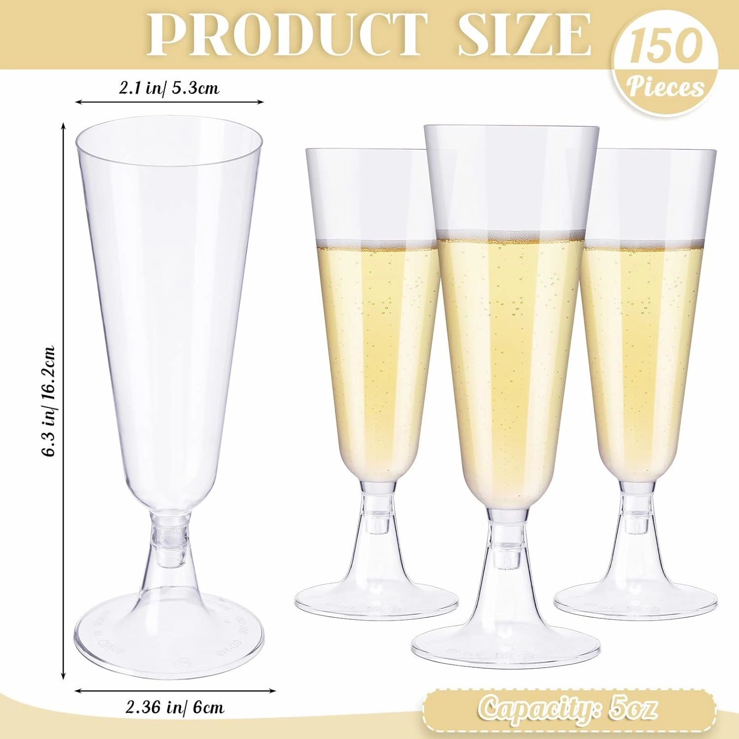 CHENGU 150 Pcs Champagne Flutes 5 Oz Plastic Disposable Champagne Flutes Crystal Wine Glasses Reusable Plastic Cocktail Cups for Wedding Celebration Birthday Party Toasting Drinking(Clear)