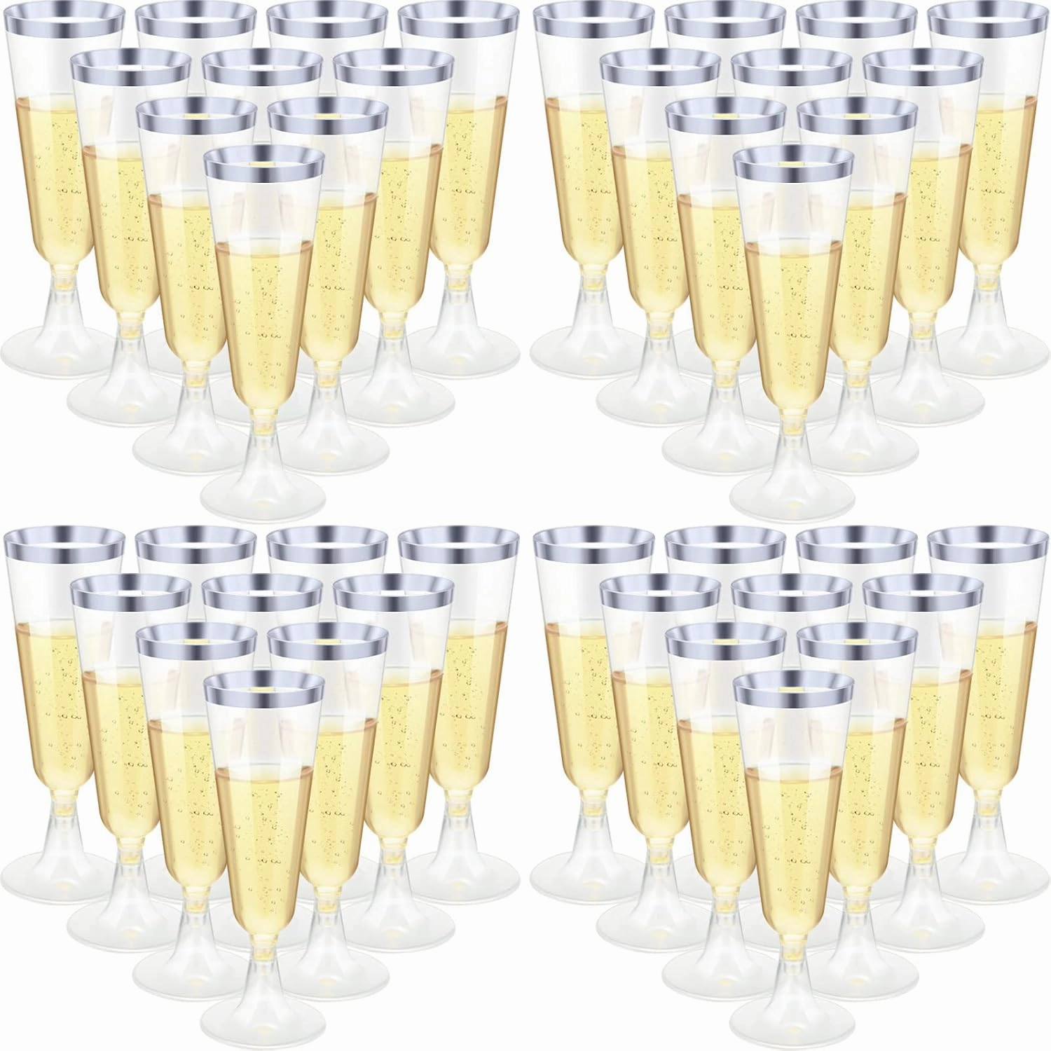 CHENGU 150 Pcs Champagne Flutes 5 Oz Plastic Disposable Champagne Flutes Crystal Wine Glasses Reusable Plastic Cocktail Cups for Wedding Celebration Birthday Party Toasting Drinking(Silver)