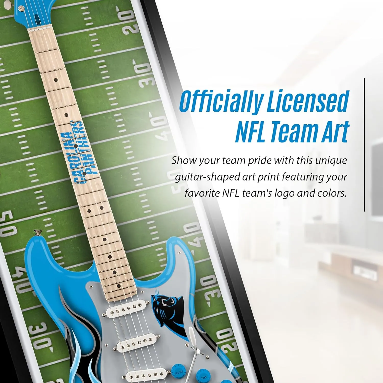 Chicago Bears Framed Electric Guitar Wall Art – Official NFL Team Print – 14” x 37” Ready-to-Hang Bold Modern Decor for Man Cave, Game Room, Office, or Music Room