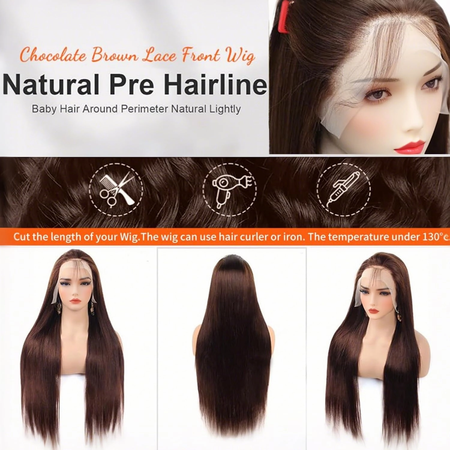Chocolate Brown Lace Front Wigs Human Hair 250 Density 13x6 Straight Lace Front Wigs Pre Plucked 12A Brazilian Virgin Human Hair Wigs for Women with Baby Hair 30 Inch