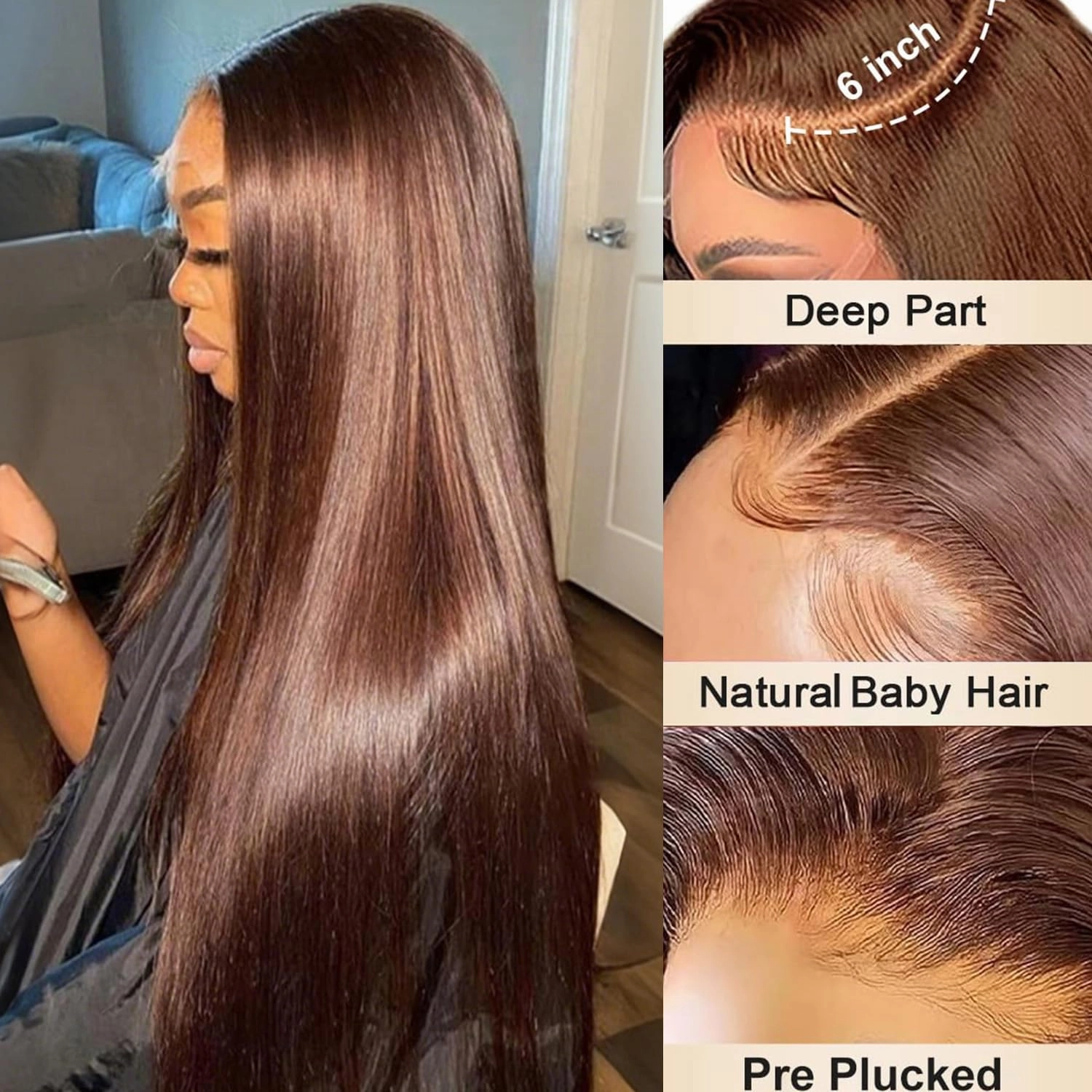 Chocolate Brown Lace Front Wigs Human Hair 250 Density 13x6 Straight Lace Front Wigs Pre Plucked 12A Brazilian Virgin Human Hair Wigs for Women with Baby Hair 30 Inch