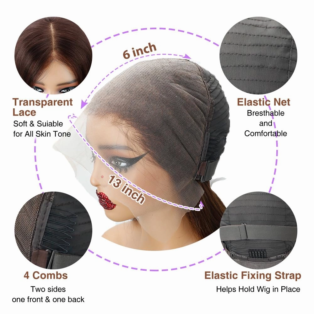 Chocolate Brown Lace Front Wigs Human Hair 250 Density 13x6 Straight Lace Front Wigs Pre Plucked 12A Brazilian Virgin Human Hair Wigs for Women with Baby Hair 30 Inch