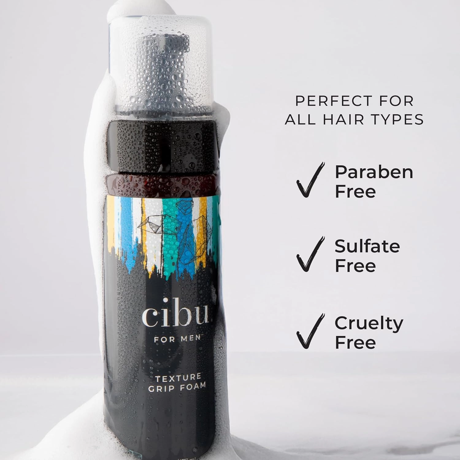 Cibu for Men Texture Grip Foam 6oz - Hair Styling Foam for Long Lasting Hold, Texture, and Volume while Keeping a Healthy Hair - Ideal for Messy, Sleek, and Casual Hair