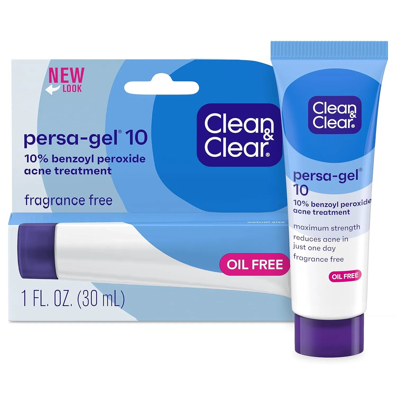 Clean & Clear Persa-Gel 10 Oil-Free Acne Spot Treatment with Maximum Strength 10% Benzoyl Peroxide, Topical Pimple Cream & Acne Gel Medication for Face Acne, Fragrance-Free, 1 fl. oz, 4 Pack