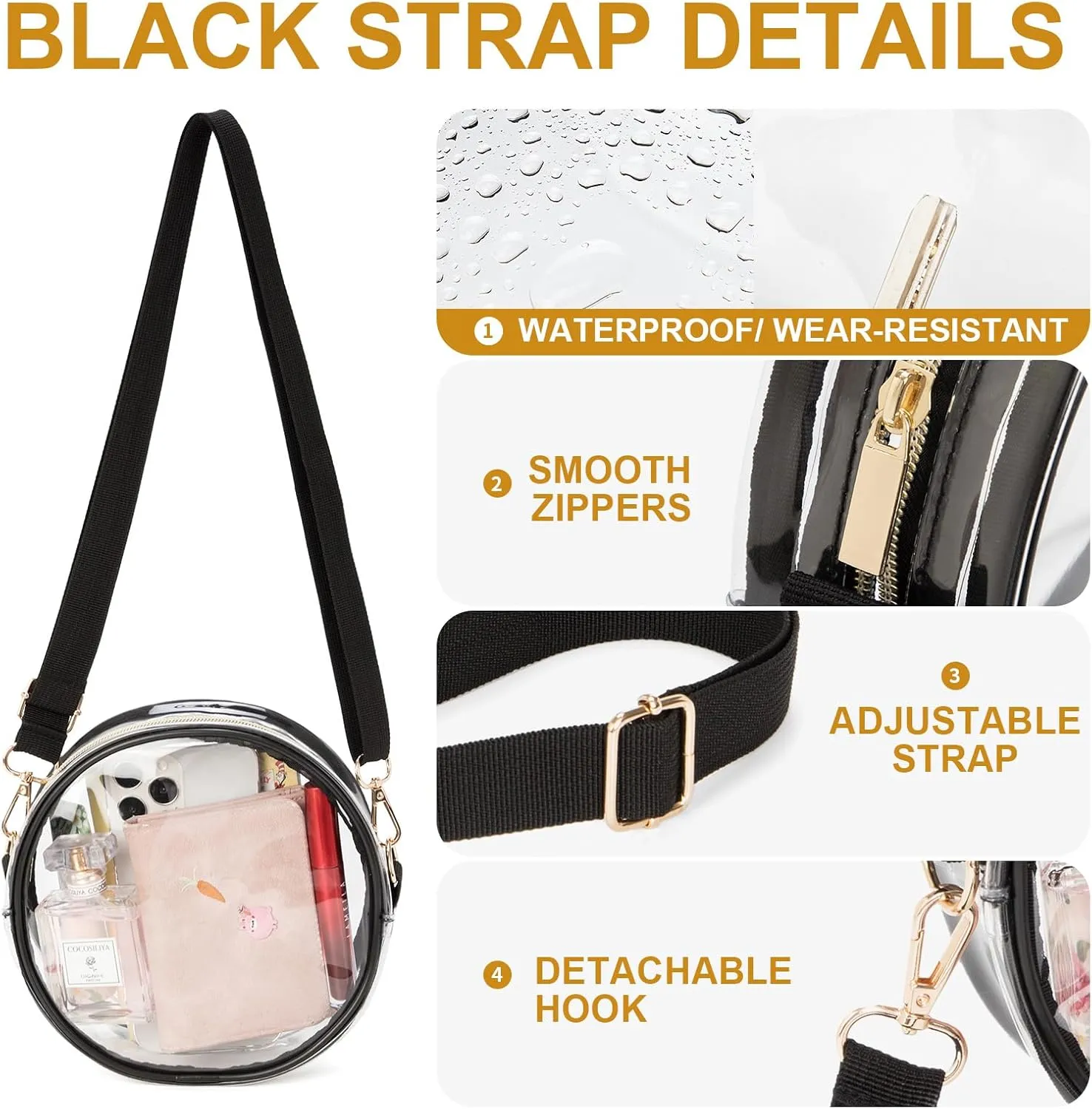 Clear Crossbody Bag, Stadium-Approved PVC Clear Purse, Transparent Messenger Bag for Men and Women