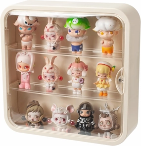 Clear Display Case for Figures, Wall Mounted Acrylic Storage Box, Dust Proof Display Cabinet Organizer for Mini Pop Mart Action Figures Collectibles (Cream)