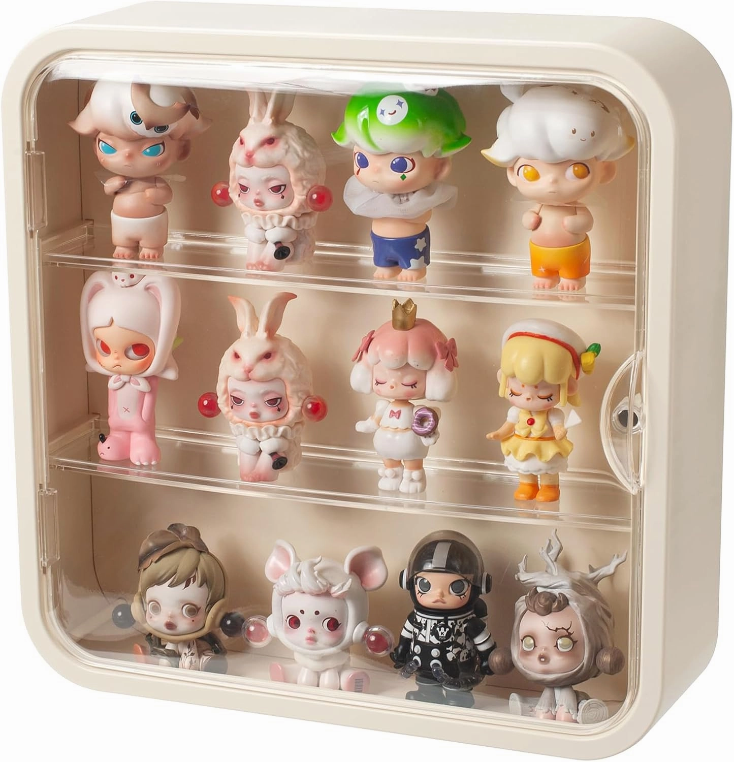 Clear Display Case for Figures, Wall Mounted Acrylic Storage Box, Dust Proof Display Cabinet Organizer for Mini Pop Mart Action Figures Collectibles (Cream)