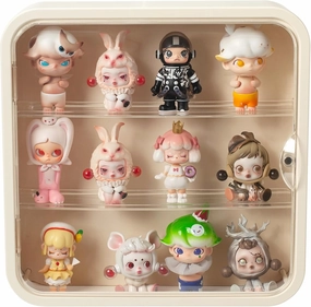 Clear Display Case for Figures, Wall Mounted Clear Display Box, 3 Tiers Adjustable Acrylic Display Box Stand with Magnetic Door for Mini Action Figures Pop Mart Collectibles, Cream