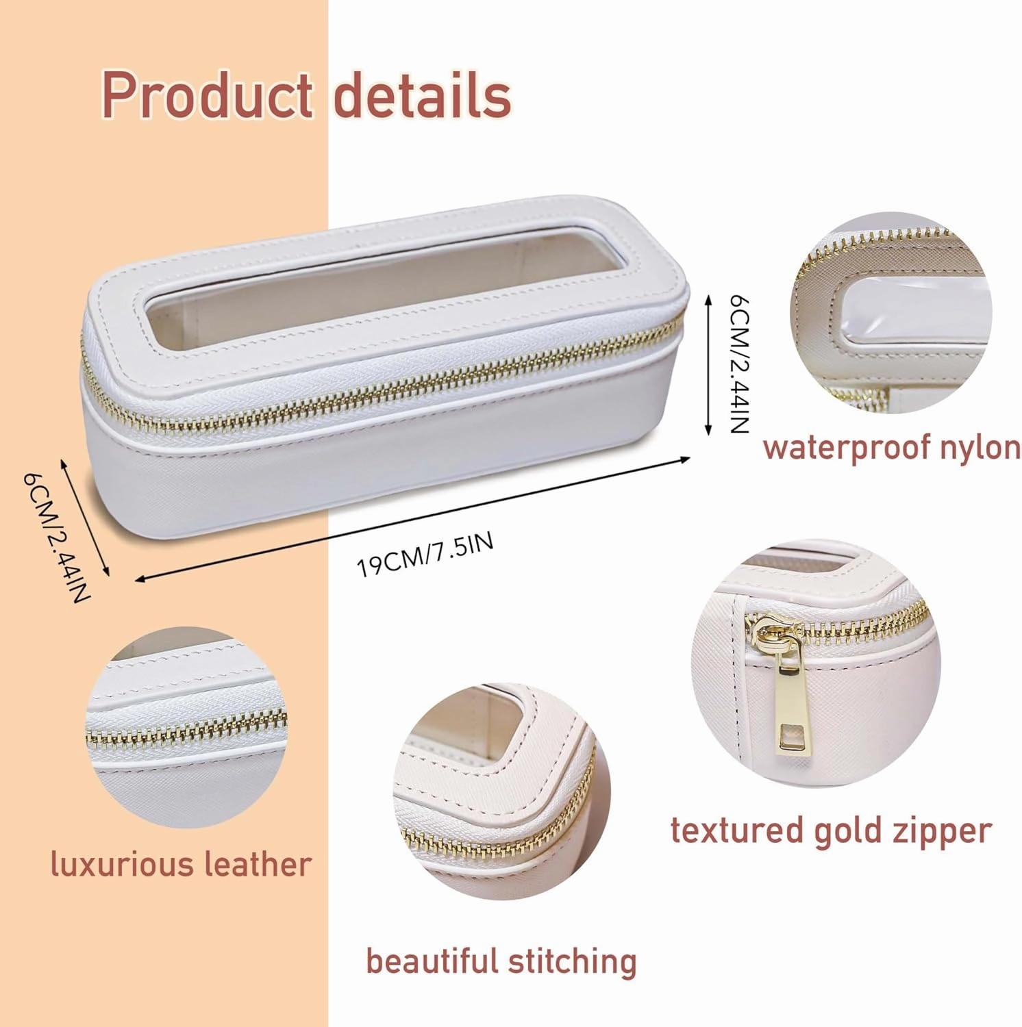 Clear Travel Makeup Pouch, Portable Brush Bag，Toiletry Cosmetics Bag, Waterproof Makeup Bag with Zipper for Women(Cream 5168)
