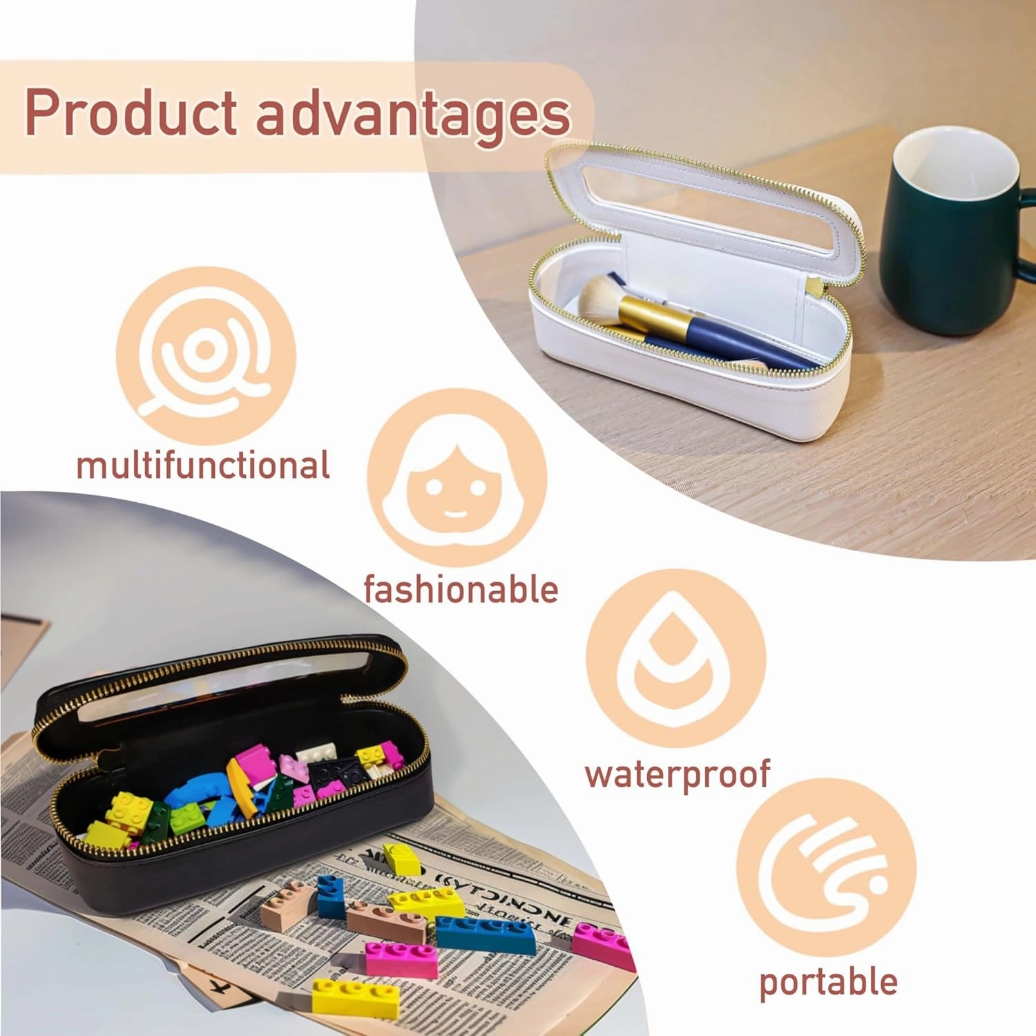 Clear Travel Makeup Pouch, Portable Brush Bag，Toiletry Cosmetics Bag, Waterproof Makeup Bag with Zipper for Women(Cream 5168)