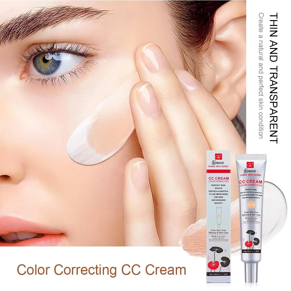 Color Correcting CC Cream with SPF 25, Coverage Lightweight Foundation, Hydrating Serum, Even Skin Tone Makeup and Skin Care, Boost Radiance, Refine Skin Texture, Avoid Sun Damage (2PCS Dark, Large)