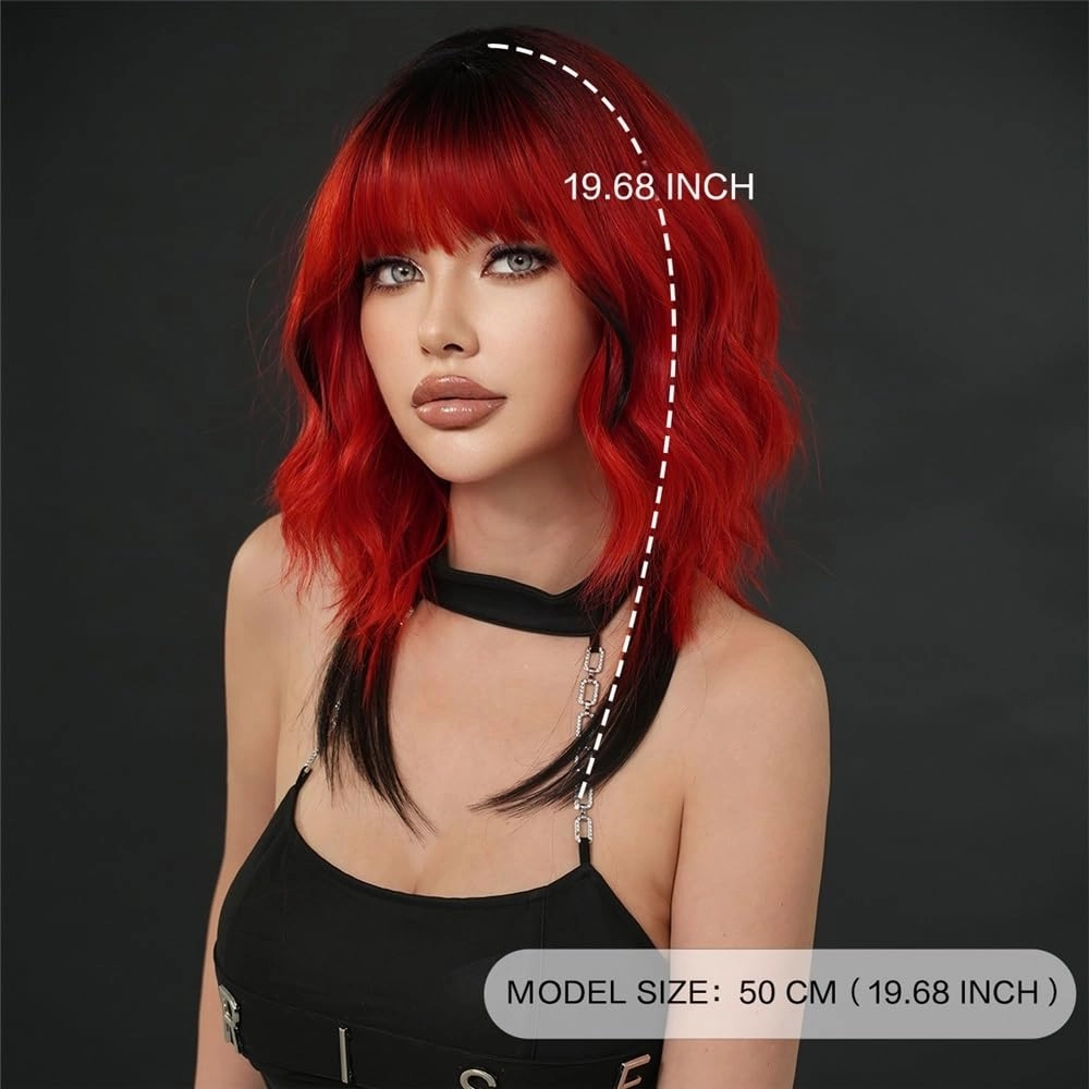 Colorful Wolf Tail Wig for Women - Soft Curly Synthetic Hair, Heat Resistant(Red)