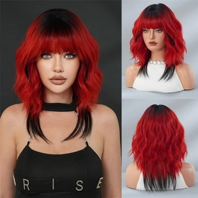 Colorful Wolf Tail Wig for Women - Soft Curly Synthetic Hair, Heat Resistant(Red)