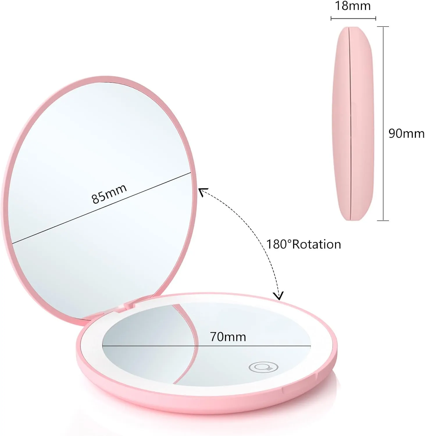 Compact 3.5Inch Travel Makeup Mirror,15X Magnification,Rechargeable, Dual-Sided, LED Lit, Portable Round Makeup Mirror for Women, Students, On-The-Go Beauty(Pink)