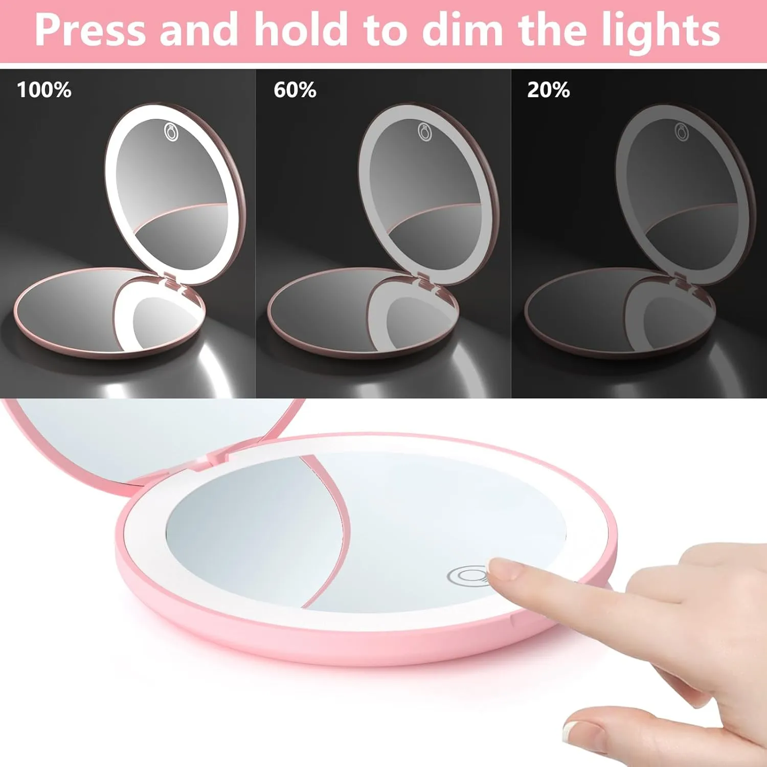 Compact 3.5Inch Travel Makeup Mirror,15X Magnification,Rechargeable, Dual-Sided, LED Lit, Portable Round Makeup Mirror for Women, Students, On-The-Go Beauty(Pink)