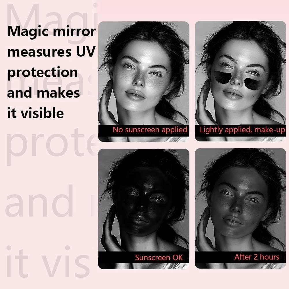 Compact Smart UV Camera UV Mirror for Sunscreen Test,2.8 Inch Travel Makeup Mirror with 360°Fill Lights and Power Bank,Rechargeable Handheld Double-Sided Pocket Mirror for Sun Skin Care (White)