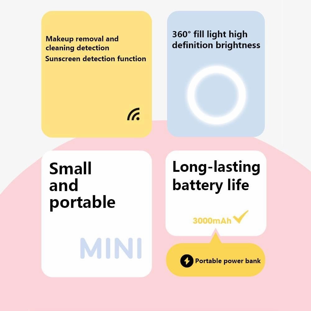 Compact Smart UV Camera UV Mirror for Sunscreen Test,2.8 Inch Travel Makeup Mirror with 360°Fill Lights and Power Bank,Rechargeable Handheld Double-Sided Pocket Mirror for Sun Skin Care (White)