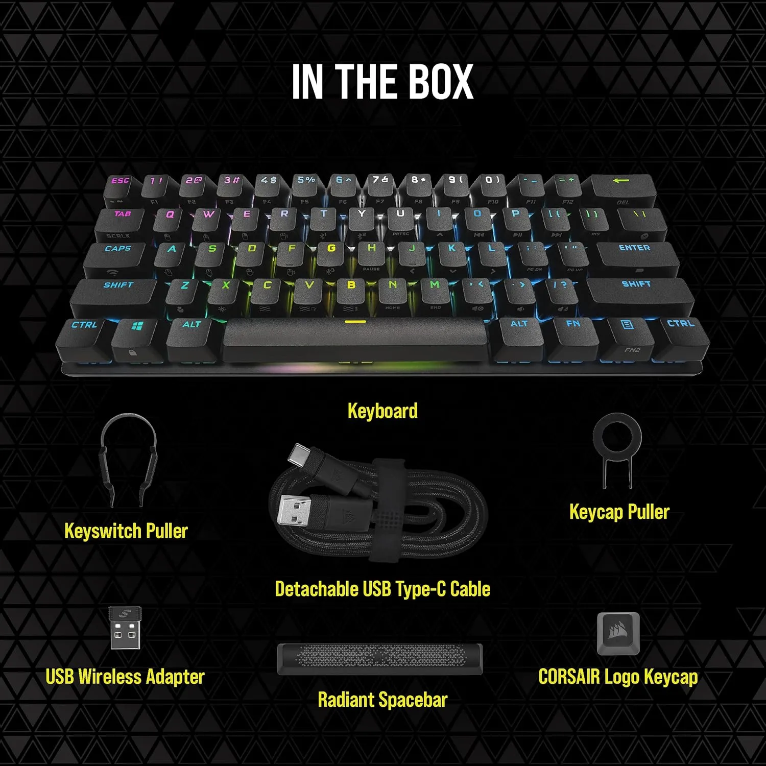 Corsair K70 PRO Mini Wireless RGB 60% (CH-9189010-NA) Mechanical Gaming Keyboard (Fastest Sub-1ms Wireless, Swappable Cherry MX Red Keyswitches) QWERTY, NA Layout - Black (Renewed)