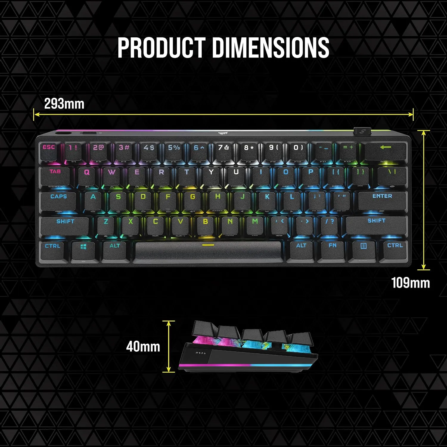 Corsair K70 PRO Mini Wireless RGB 60% (CH-9189010-NA) Mechanical Gaming Keyboard (Fastest Sub-1ms Wireless, Swappable Cherry MX Red Keyswitches) QWERTY, NA Layout - Black (Renewed)