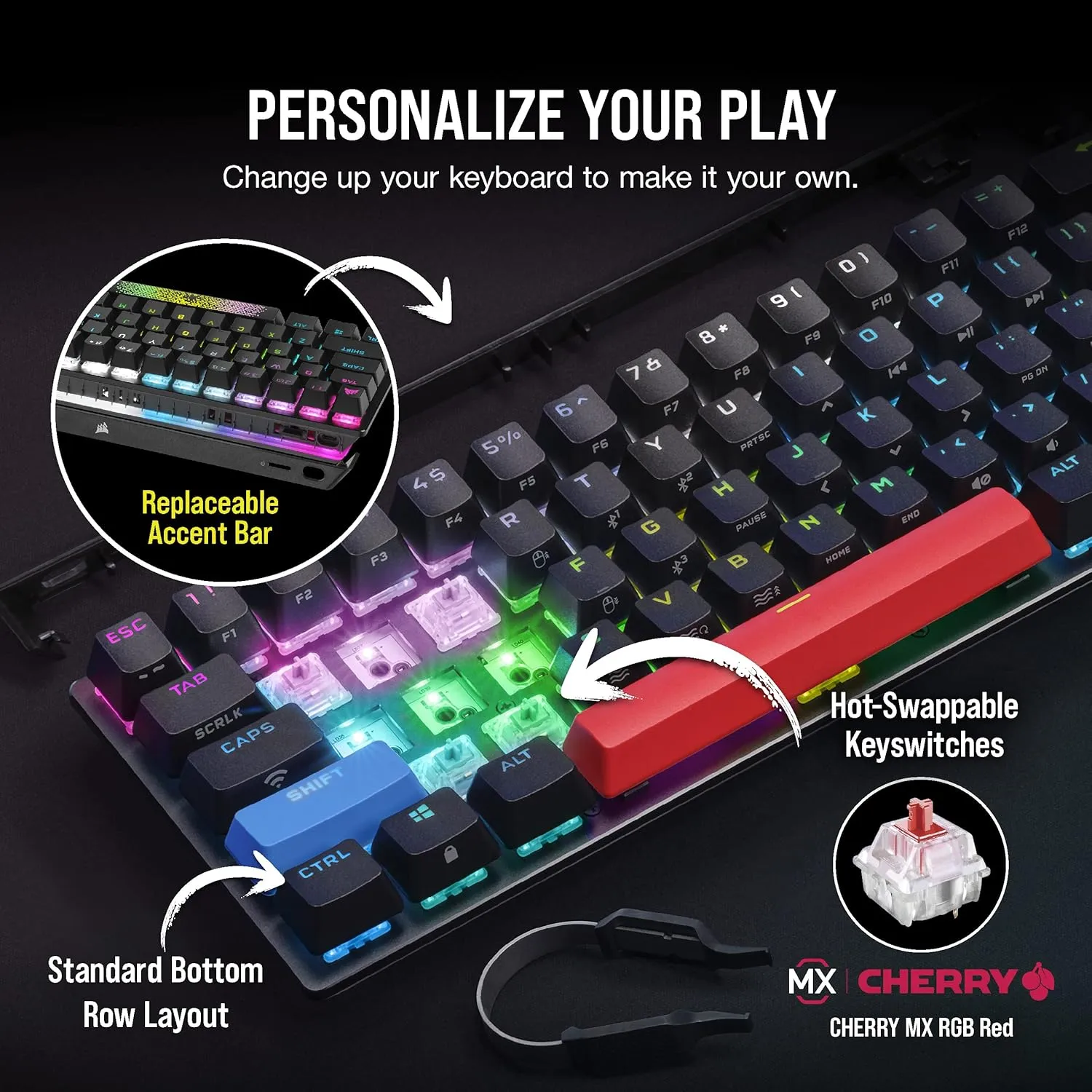 Corsair K70 PRO Mini Wireless RGB 60% (CH-9189010-NA) Mechanical Gaming Keyboard (Fastest Sub-1ms Wireless, Swappable Cherry MX Red Keyswitches) QWERTY, NA Layout - Black (Renewed)