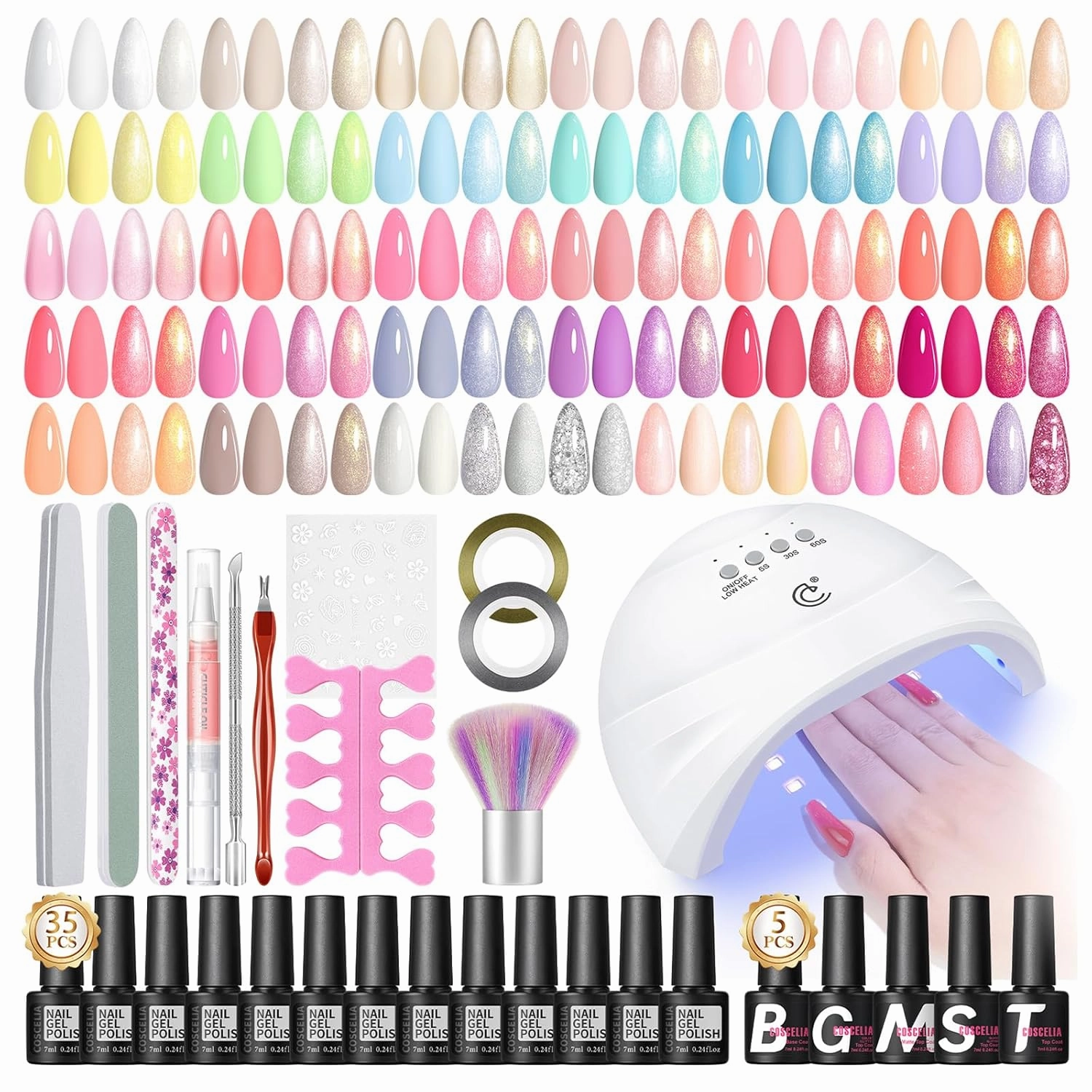 COSCELIA 52pcs Gel Nail Polish Kit with U V light Starter Kit 35 Colors Gel Polish Set Cream Color Collection 5PC Top Base Coat Glossy Matte Glitter Effect Nail Art Manicure Kits DIY Gifts for Women