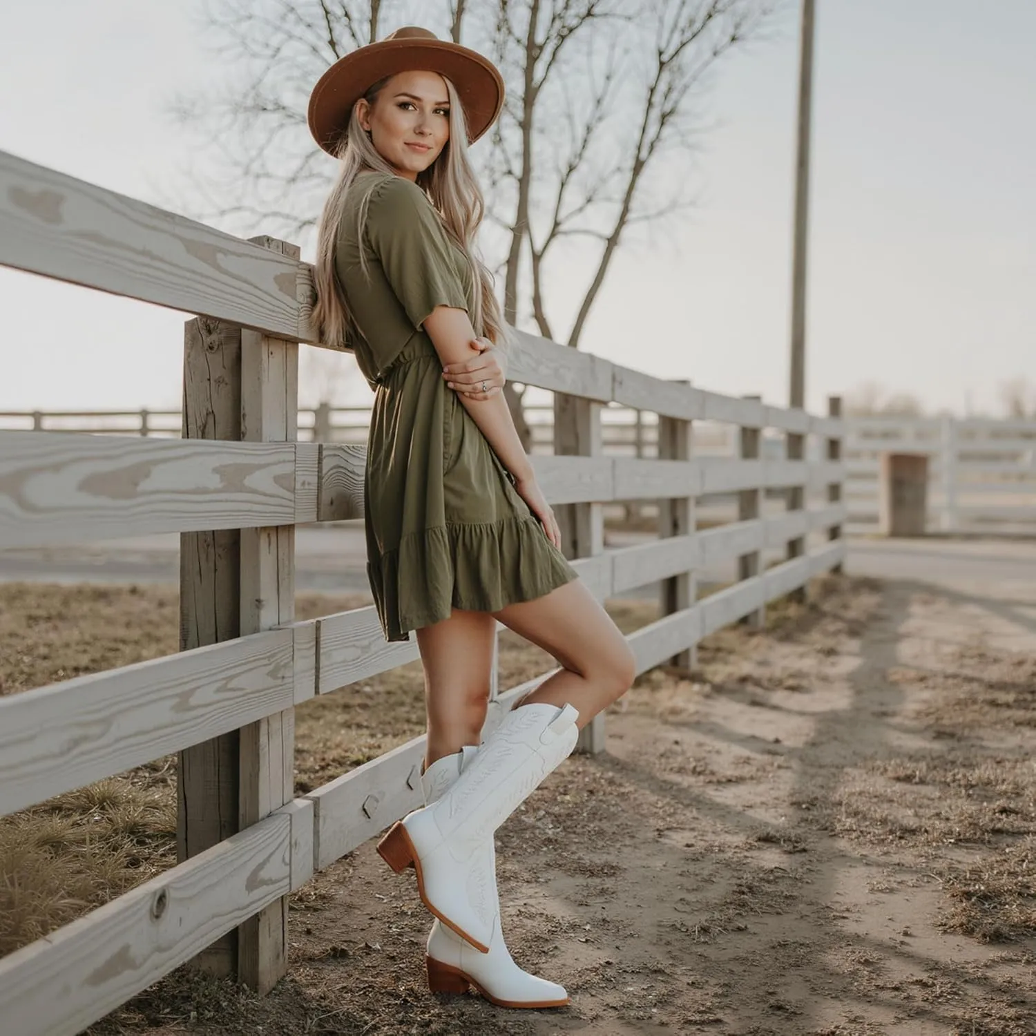 Cowboy Boots for Women Mid Calf Womens Cowgirl Boots for Girls Pointed Toe Slip on Chunky Heel Western Boot