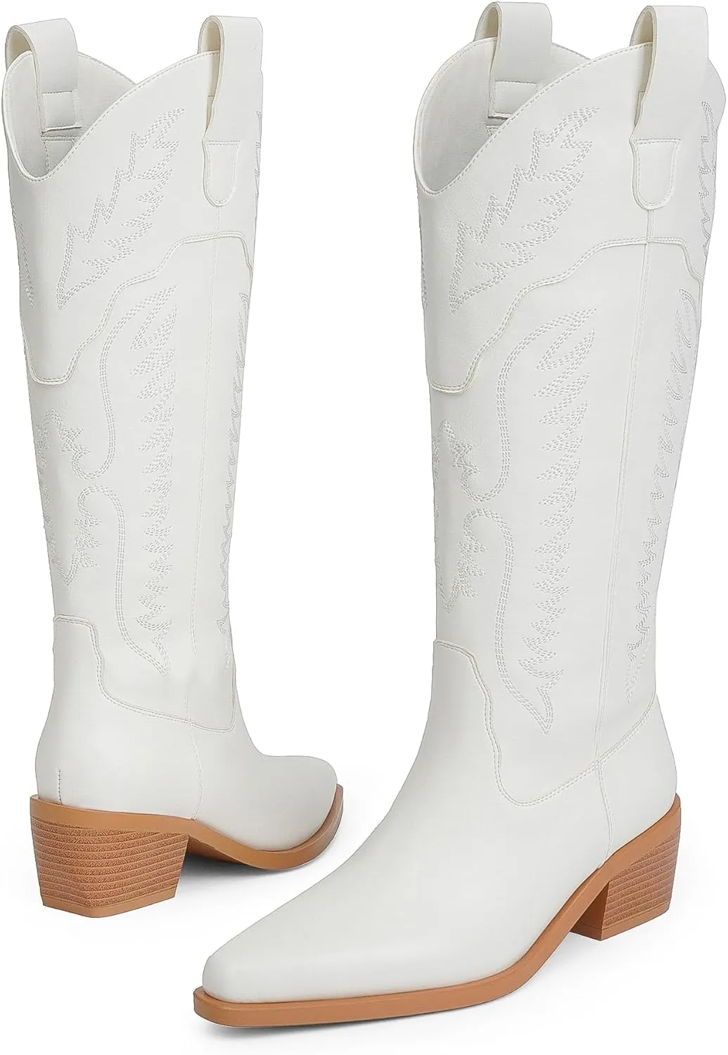 Cowboy Boots for Women Mid Calf Womens Cowgirl Boots for Girls Pointed Toe Slip on Chunky Heel Western Boot