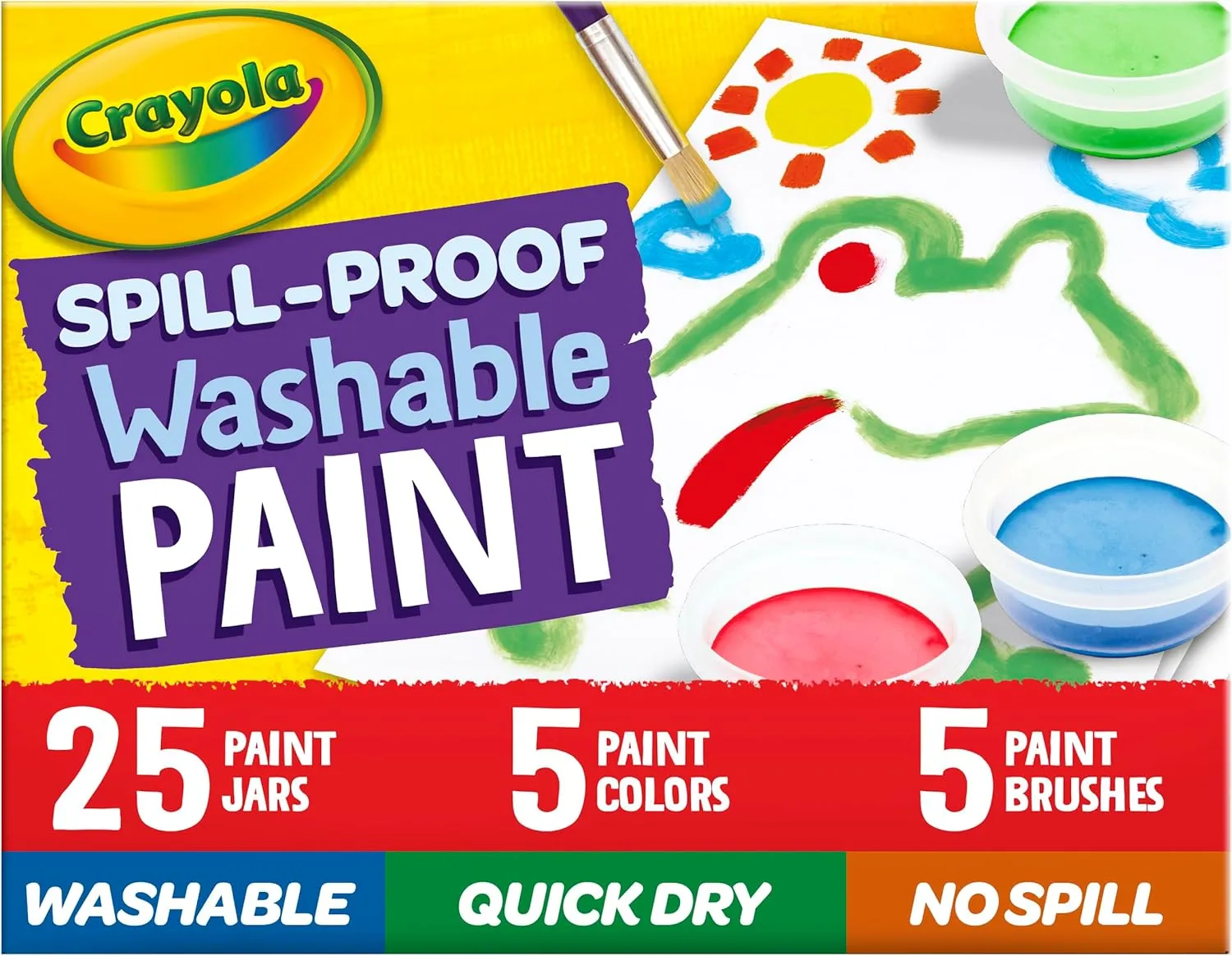 Crayola Spill Proof Paint Set (25ct), Washable Paint for Kids, Kids Craft Supplies, Holiday Gift for Toddlers & Kids, Nontoxic, 3 