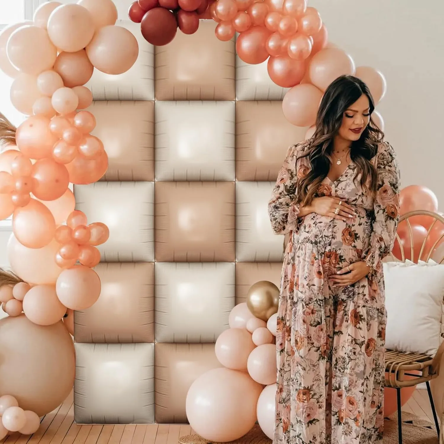 Cream Square Foil Balloon Wall, 25 PCS Double Sided Khaki Apricot Mylar Balloons Matte Beige Nude Balloon Backdrop for Baby Shower Decoration Wedding Boho Birthday Party Decoration