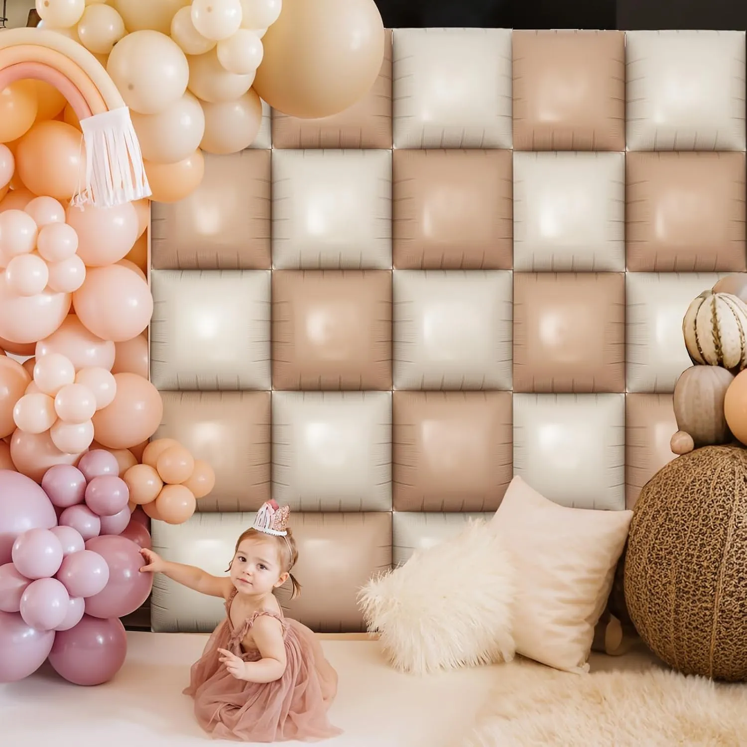 Cream Square Foil Balloon Wall, 25 PCS Double Sided Khaki Apricot Mylar Balloons Matte Beige Nude Balloon Backdrop for Baby Shower Decoration Wedding Boho Birthday Party Decoration
