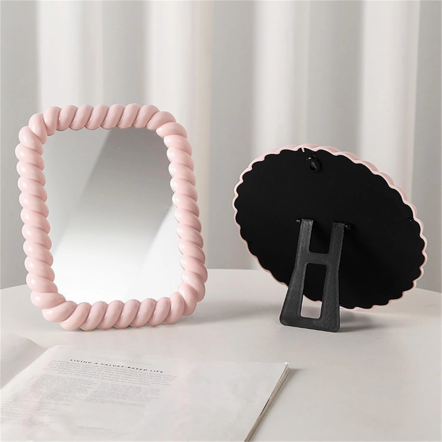 Cream-Style Makeup Mirror, Round, Cute, Irregular, Makeup, Makeup Mirror, Folding Desktop Single-Sided Princess Mirror