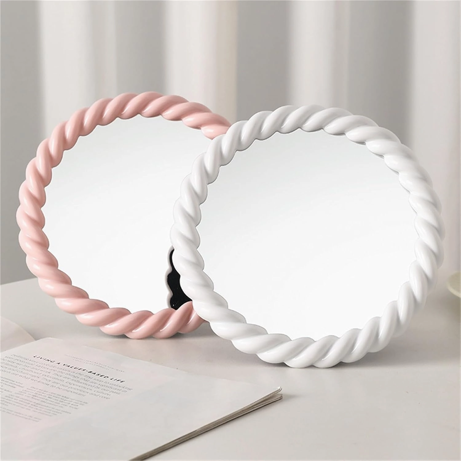 Cream-Style Makeup Mirror, Round, Cute, Irregular, Makeup, Makeup Mirror, Folding Desktop Single-Sided Princess Mirror