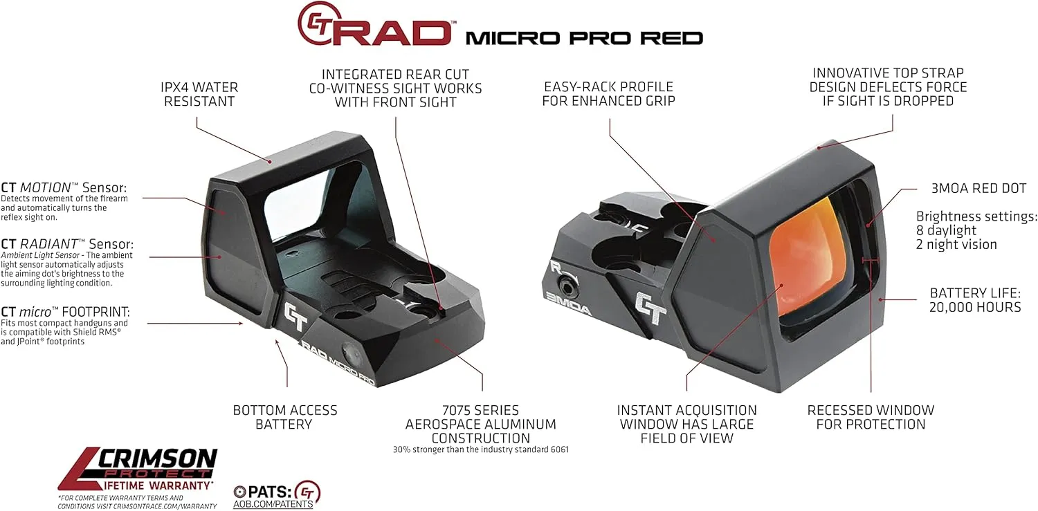 Crimson Trace RAD Micro Compact Open Reflex Pistol Sight with Integrated Co-Witness for Compact and Subcompact Handguns, Defensive Shooting and Competition