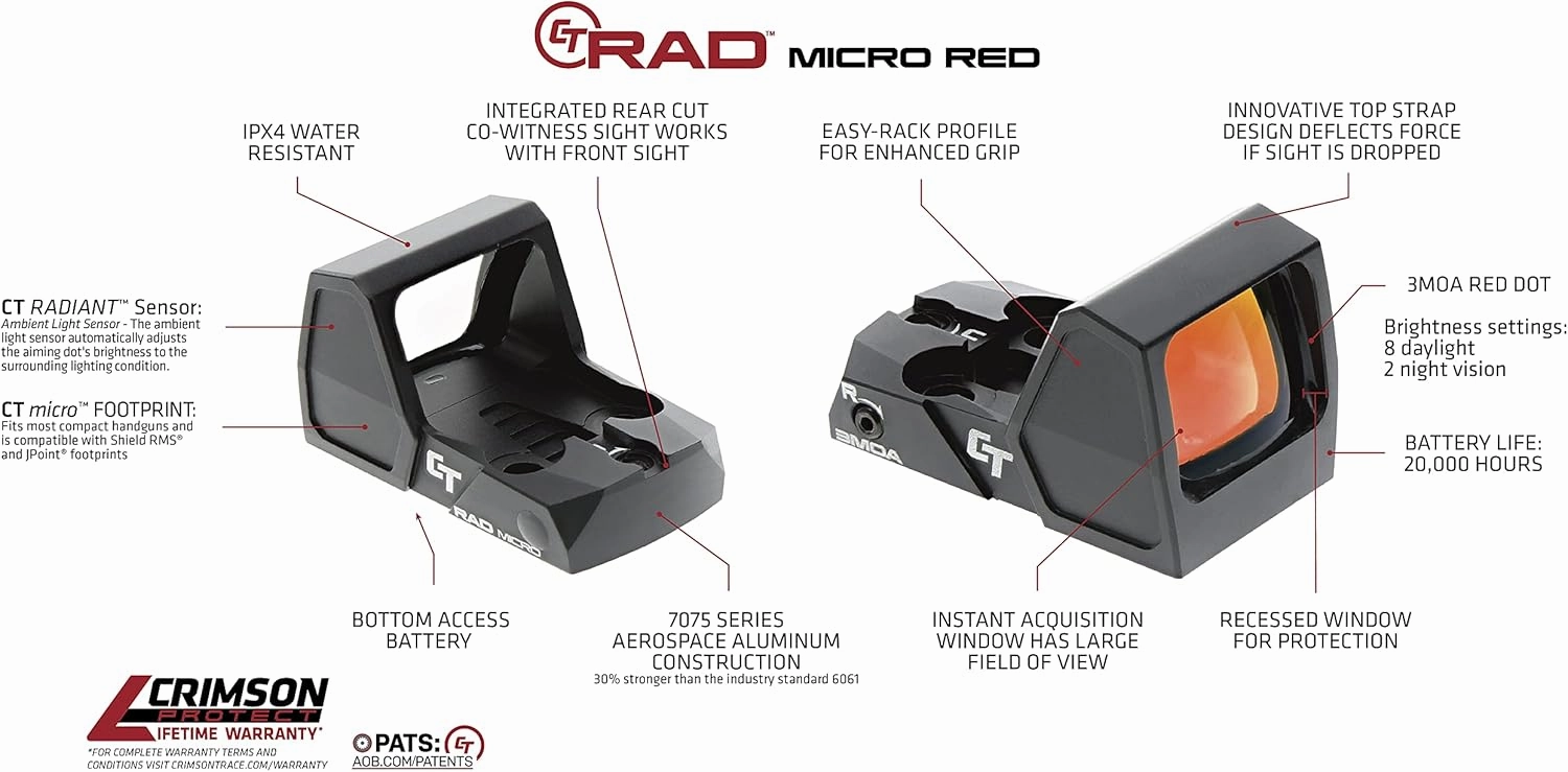 Crimson Trace RAD Micro Compact Open Reflex Pistol Sight with Integrated Co-Witness for Compact and Subcompact Handguns, Defensive Shooting and Competition