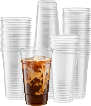 Crystal Clear PET Cups for Iced Coffee,Milkshake, Cold Drinks, Slush, Smoothy's, Slurpee, Ice cream, Dessert, Party's, Plastic Disposable Cups (100, 24 oz)