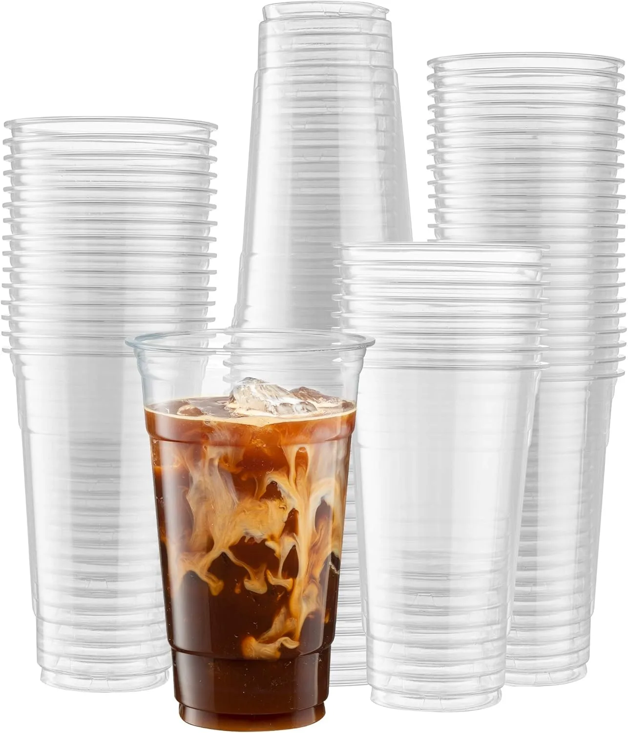 Crystal Clear PET Cups for Iced Coffee,Milkshake, Cold Drinks, Slush, Smoothy's, Slurpee, Ice cream, Dessert, Party's, Plastic Disposable Cups (100, 24 oz)