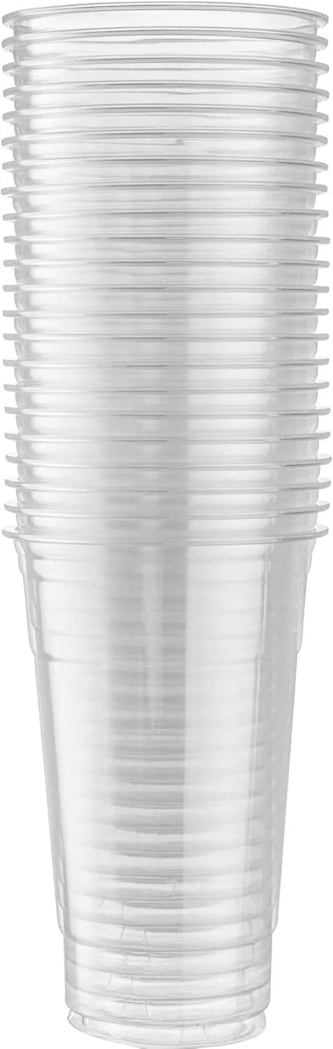 Crystal Clear PET Cups for Iced Coffee,Milkshake, Cold Drinks, Slush, Smoothy's, Slurpee, Ice cream, Dessert, Party's, Plastic Disposable Cups (100, 24 oz)